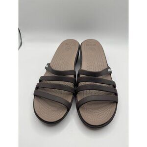 Crocs Rhonda Wedge Sandal Taupe Brown Size 10 Slip On Slide Shoe